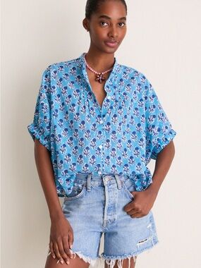 Emerson Fry India Collection Little Marigolds Danube Mandarin Collar Top OS